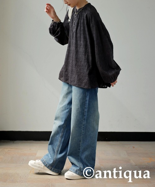 antiqua（アンティカ）の「インド綿 ドビー織りブラウス（シャツ/ブラウス・レディース・キャメル/ブルー/ブラック・ONESIZE）」の8枚目の写真