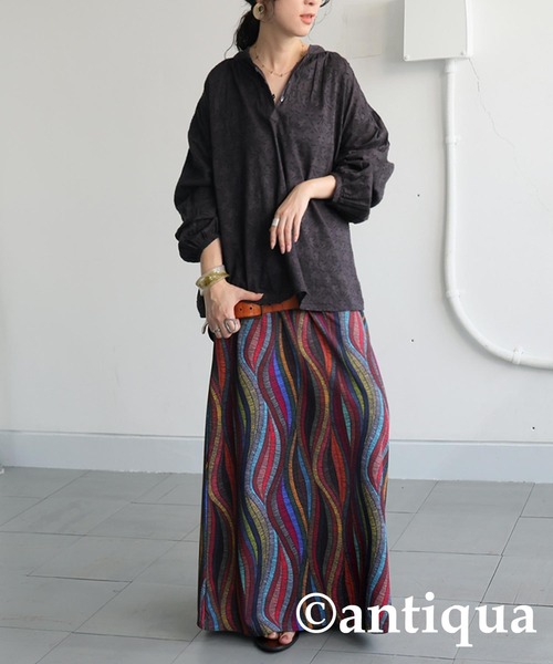 antiqua（アンティカ）の「インド綿 ドビー織りブラウス（シャツ/ブラウス・レディース・キャメル/ブルー/ブラック・ONESIZE）」の11枚目の写真