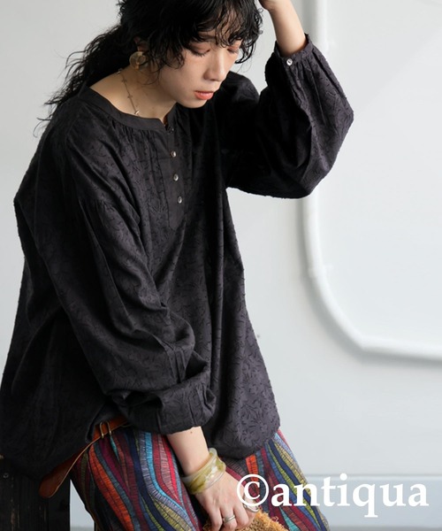 antiqua（アンティカ）の「インド綿 ドビー織りブラウス（シャツ/ブラウス・レディース・キャメル/ブルー/ブラック・ONESIZE）」の12枚目の写真