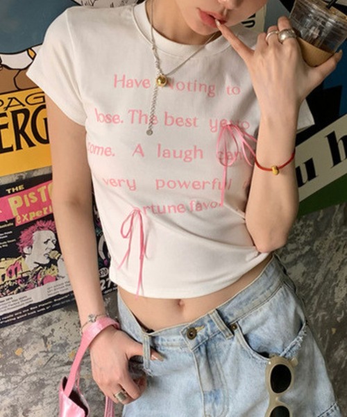 SPIGA（スピーガ）の「ﾛｺﾞﾌﾟﾘﾝﾄﾘﾎﾞﾝﾁｬｰﾑ半袖ﾁﾋﾞTｼｬﾂ（Tシャツ/カットソー・レディース・ブラック/ホワイト・SMALL/MEDIUM/LARGE）」の9枚目の写真