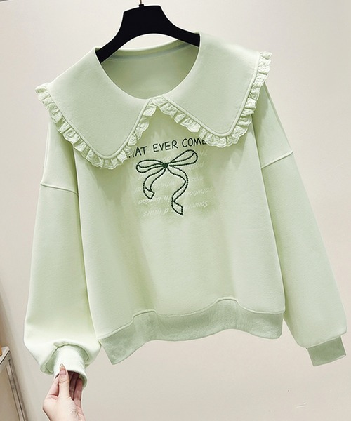 frunco(フランコ)の「【ZOZO限定】襟付きリボン刺繍トレーナー(スウェット・レディース・ホワイト/ピンク/グリーン/ブルー・MEDIUM)」の6枚目の写真