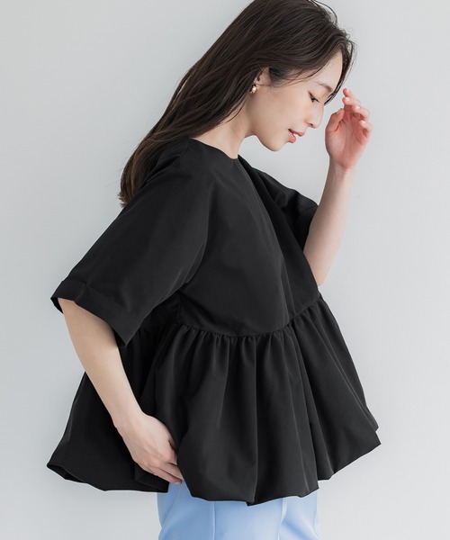 coca(coca)(コカ)の「バルーン半袖ブラウス(シャツ/ブラウス・レディース・ブラック/ホワイト・M/L)」の10枚目の写真
