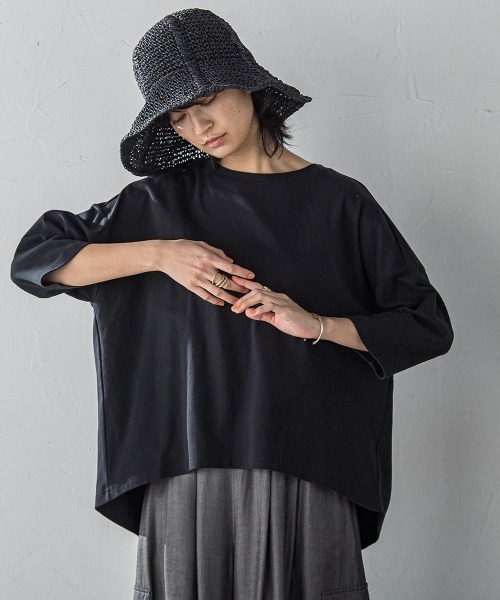 MAYSON GREY（メイソングレイ）の「オーガニックコットンバッグギャザーテーププルオーバー≪洗濯機で洗える≫（Tシャツ/カットソー・レディース・オフホワイト/ブラック/ベージュ・M）」の5枚目の写真