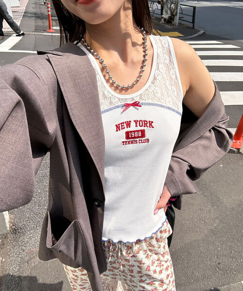 CIAOPANIC（チャオパニック）の「レース切替刺繍ロゴタンクトップ（キャミソール・レディース・ブラック/ホワイト/ボルドー・ONE SIZE）」の4枚目の写真