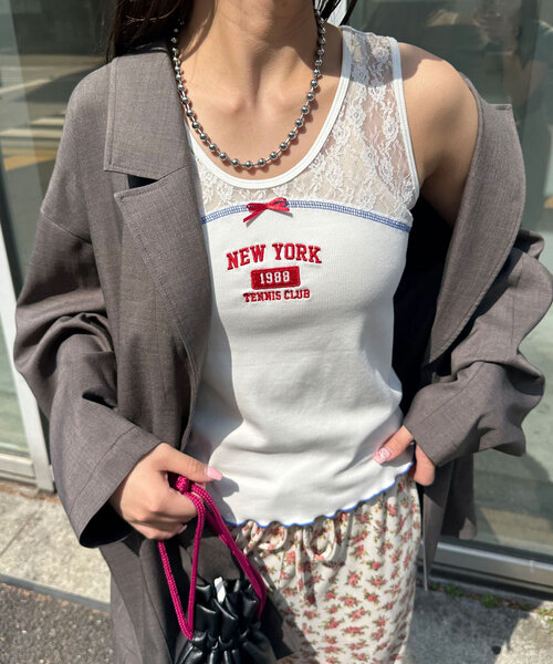 CIAOPANIC（チャオパニック）の「レース切替刺繍ロゴタンクトップ（キャミソール・レディース・ブラック/ホワイト/ボルドー・ONE SIZE）」の6枚目の写真