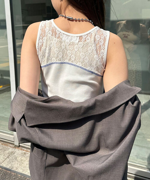 CIAOPANIC（チャオパニック）の「レース切替刺繍ロゴタンクトップ（キャミソール・レディース・ブラック/ホワイト/ボルドー・ONE SIZE）」の7枚目の写真