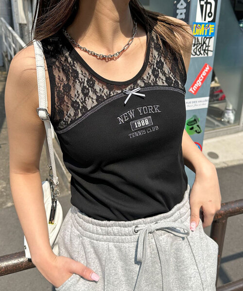 CIAOPANIC（チャオパニック）の「レース切替刺繍ロゴタンクトップ（キャミソール・レディース・ブラック/ホワイト/ボルドー・ONE SIZE）」の17枚目の写真