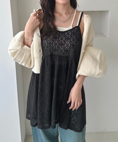 apres jour clair(アプレジュールクレア)の「【apres jour clair】フラワーレースキャミチュニック(チュニック・レディース・オフホワイト/ブラック/ベージュ・フリー/X-LARGE)」の1枚目の写真