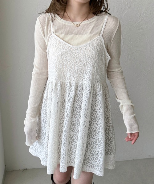 apres jour clair(アプレジュールクレア)の「【apres jour clair】フラワーレースキャミチュニック(チュニック・レディース・オフホワイト/ブラック/ベージュ・フリー/X-LARGE)」の4枚目の写真