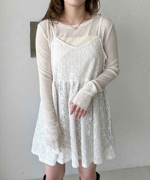 apres jour clair(アプレジュールクレア)の「【apres jour clair】フラワーレースキャミチュニック(チュニック・レディース・オフホワイト/ブラック/ベージュ・フリー/X-LARGE)」の5枚目の写真