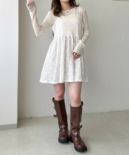 apres jour clair(アプレジュールクレア)の「【apres jour clair】フラワーレースキャミチュニック(チュニック・レディース・オフホワイト/ブラック/ベージュ・フリー/X-LARGE)」の7枚目の写真