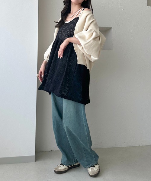 新品タグ付き♡ミストレアス♡バレエコアぺプラムキャミソール♡オフホワイト apres jour clair】アソートレースキャミチュニック【ZOZOTOWN