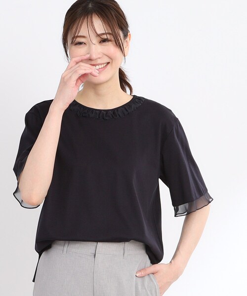 Reflect(リフレクト)の「【洗える】キレイめジャージプルオーバー(Tシャツ/カットソー・レディース・ネイビー/オフホワイト/ライトパープル・11/05/15 /13/17/09/07)」の16枚目の写真