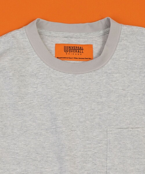 UNIVERSAL OVERALL(ユニバーサルオーバーオール)の「UNIVERSAL OVERALL/ユニバーサルオーバーオール 別注 ピンボーダー ワークポケット TEE(Tシャツ/カットソー・メンズ・グレー/ブラック・LARGE/MEDIUM)」の5枚目の写真