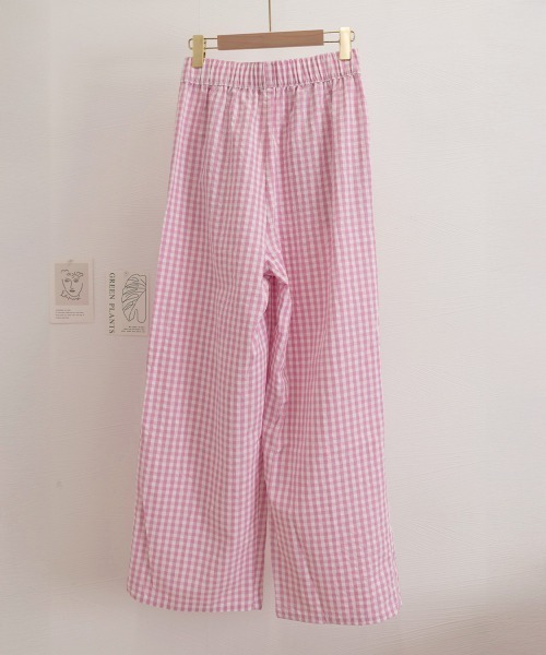 Miniministore(ミニミニストア)の「チェック柄ワイドパンツ ハイウエスト薄手(スウェットパンツ・レディース・ピンク/ミント/ブラック/ブルー・FREE)」の7枚目の写真