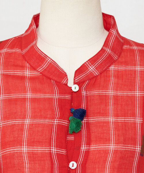 BEARDSLEY（ビアズリー）の「ジャンダニギャザーワンピース（ワンピース・レディース・サックスブルー/レッド・FREE）」の7枚目の写真