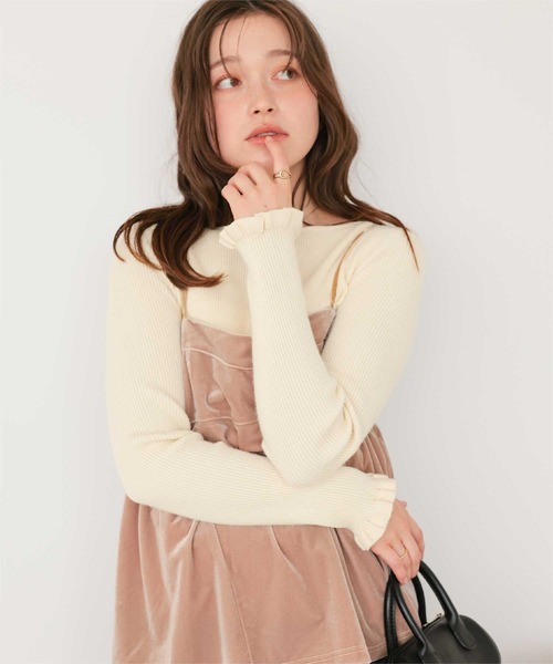 titivate（ティティベイト）の「ふわっとタッチフリルスリーブリブニット（ニット/セーター・レディース・ホワイト系その他/ネイビー/グレー/ブラック/アイボリー・S/M/L）」の8枚目の写真