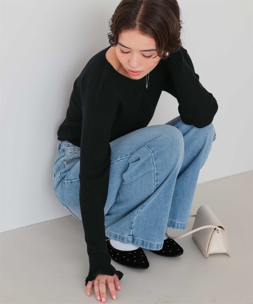 titivate（ティティベイト）の「ふわっとタッチフリルスリーブリブニット（ニット/セーター・レディース・ホワイト系その他/ネイビー/グレー/ブラック/アイボリー・S/M/L）」の22枚目の写真