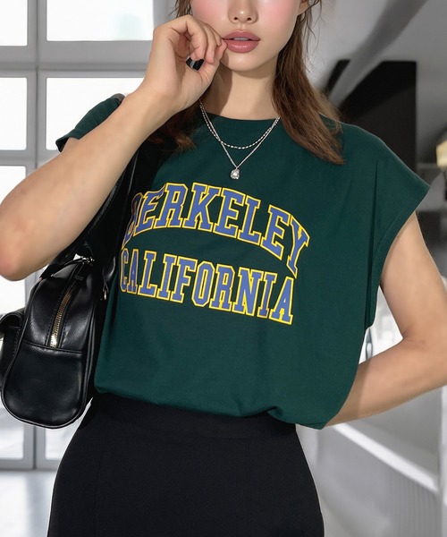 Candlestick(キャンドルスティック)の「ゆったり フレンチスリーブ T ノースリーブ 接触冷感 UVカット 韓国 ストリート(Tシャツ/カットソー・レディース・ダークグリーン/ブラック系2/ホワイト系2/ネイビー/スミクロ/ホワイト系1/ブラック系3/ブラック系1・M/LL/L)」の8枚目の写真