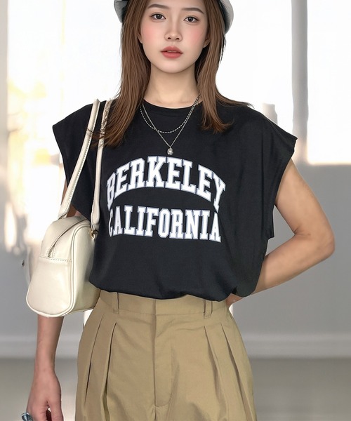 Candlestick(キャンドルスティック)の「ゆったり フレンチスリーブ T ノースリーブ 接触冷感 UVカット 韓国 ストリート(Tシャツ/カットソー・レディース・ダークグリーン/ブラック系2/ホワイト系2/ネイビー/スミクロ/ホワイト系1/ブラック系3/ブラック系1・M/LL/L)」の17枚目の写真