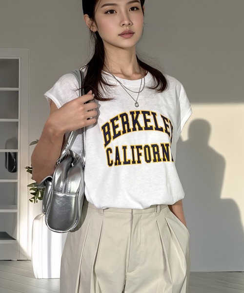 Candlestick(キャンドルスティック)の「ゆったり フレンチスリーブ T ノースリーブ 接触冷感 UVカット 韓国 ストリート(Tシャツ/カットソー・レディース・ダークグリーン/ブラック系2/ホワイト系2/ネイビー/スミクロ/ホワイト系1/ブラック系3/ブラック系1・M/LL/L)」の13枚目の写真