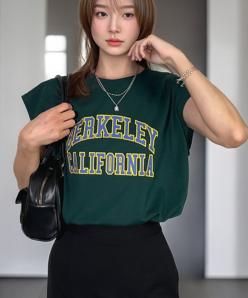 Candlestick(キャンドルスティック)の「ゆったり フレンチスリーブ T ノースリーブ 接触冷感 UVカット 韓国 ストリート(Tシャツ/カットソー・レディース・ダークグリーン/ブラック系2/ホワイト系2/ネイビー/スミクロ/ホワイト系1/ブラック系3/ブラック系1・M/LL/L)」の18枚目の写真
