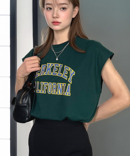 Candlestick(キャンドルスティック)の「ゆったり フレンチスリーブ T ノースリーブ 接触冷感 UVカット 韓国 ストリート(Tシャツ/カットソー・レディース・ダークグリーン/ブラック系2/ホワイト系2/ネイビー/スミクロ/ホワイト系1/ブラック系3/ブラック系1・M/LL/L)」の19枚目の写真