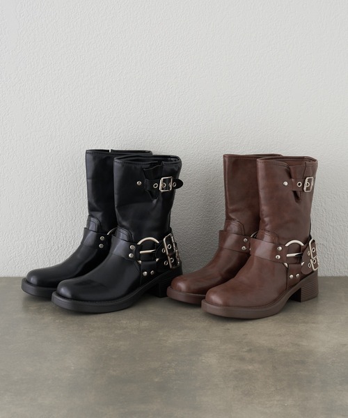 RAY CASSIN（レイカズン）の「エンジニアミドルブーツ（ブーツ・レディース・ブラウン/ブラック・36/37/38）」の3枚目の写真