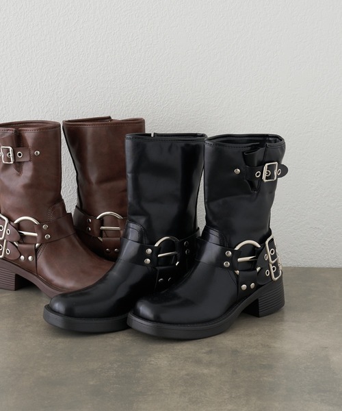 RAY CASSIN（レイカズン）の「エンジニアミドルブーツ（ブーツ・レディース・ブラウン/ブラック・36/37/38）」の4枚目の写真