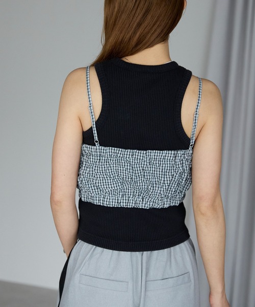 r.（アールドット）の「ワッシャーチェック　フリルビスチェ（キャミソール・レディース・グリーン/ブルー/ブラック・FREE）」の5枚目の写真