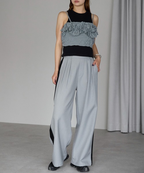 r.（アールドット）の「ワッシャーチェック　フリルビスチェ（キャミソール・レディース・グリーン/ブルー/ブラック・FREE）」の6枚目の写真