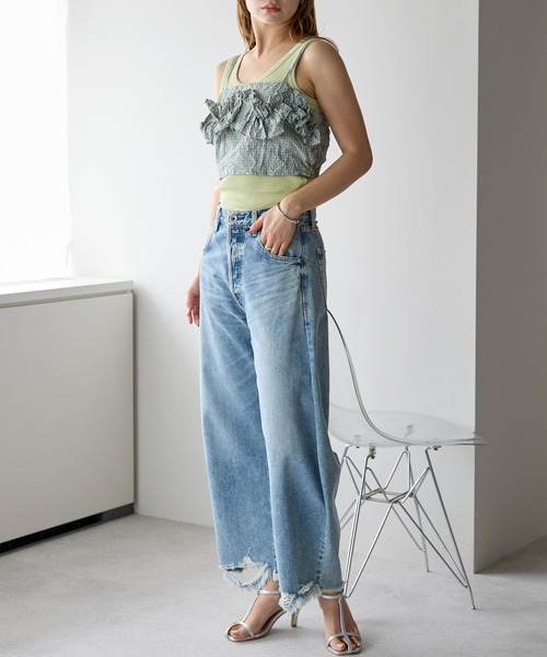 r.（アールドット）の「ワッシャーチェック　フリルビスチェ（キャミソール・レディース・グリーン/ブルー/ブラック・FREE）」の15枚目の写真