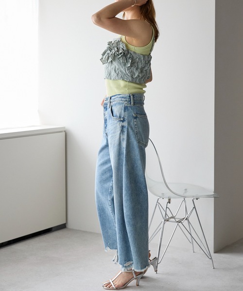 r.（アールドット）の「ワッシャーチェック　フリルビスチェ（キャミソール・レディース・グリーン/ブルー/ブラック・FREE）」の16枚目の写真