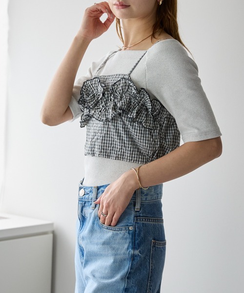 r.（アールドット）の「ワッシャーチェック　フリルビスチェ（キャミソール・レディース・グリーン/ブルー/ブラック・FREE）」の18枚目の写真