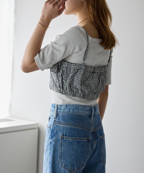 r.（アールドット）の「ワッシャーチェック　フリルビスチェ（キャミソール・レディース・グリーン/ブルー/ブラック・FREE）」の19枚目の写真