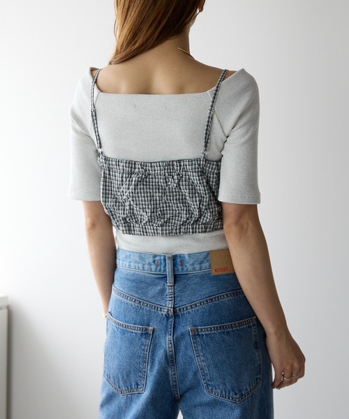 r.（アールドット）の「ワッシャーチェック　フリルビスチェ（キャミソール・レディース・グリーン/ブルー/ブラック・FREE）」の20枚目の写真