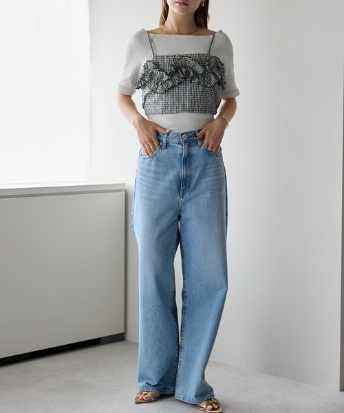 r.（アールドット）の「ワッシャーチェック　フリルビスチェ（キャミソール・レディース・グリーン/ブルー/ブラック・FREE）」の22枚目の写真