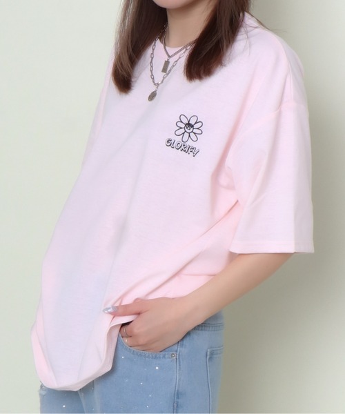 GORGE(ゴージ)の「《サガラ刺繍×カラフルフラワー》レディース Tシャツ オーバーサイズ ロゴ バックデザイン 春夏秋(Tシャツ/カットソー・レディース・ピンク/ブラック/オフホワイト・F)」の10枚目の写真