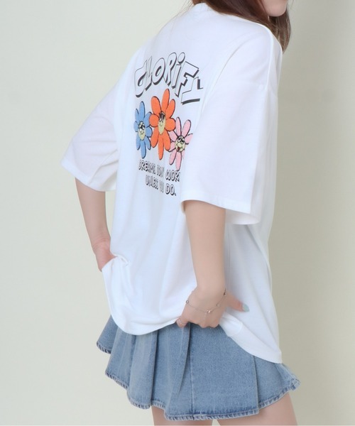 GORGE(ゴージ)の「《サガラ刺繍×カラフルフラワー》レディース Tシャツ オーバーサイズ ロゴ バックデザイン 春夏秋(Tシャツ/カットソー・レディース・ピンク/ブラック/オフホワイト・F)」の13枚目の写真