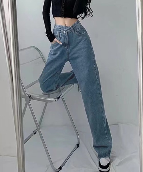 Beststore(ベストストア)の「ストレートデニム ウエストレイヤード風(デニムパンツ・レディース・ブルー/ブラック/ライトブルー・M/S/XL/L)」の6枚目の写真