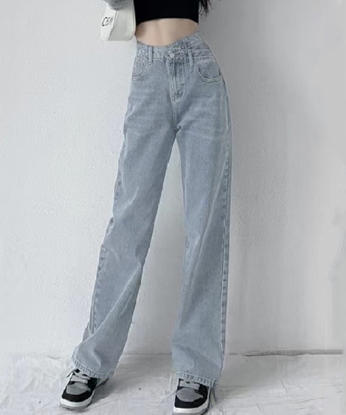 Beststore(ベストストア)の「ストレートデニム ウエストレイヤード風(デニムパンツ・レディース・ブルー/ブラック/ライトブルー・M/S/XL/L)」の8枚目の写真
