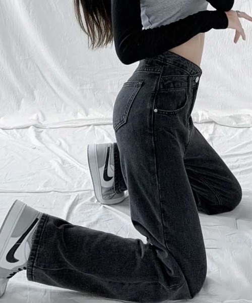 Beststore(ベストストア)の「ストレートデニム ウエストレイヤード風(デニムパンツ・レディース・ブルー/ブラック/ライトブルー・M/S/XL/L)」の12枚目の写真