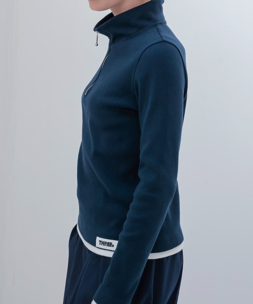 THREE DOTS TURQUOISE(スリードットターコイズ)の「THREE DOTS TURQUOISE × DRESSLAVE / HALF ZIP PULLOVER(ハーフジッププルオーバー)(Tシャツ/カットソー・レディース・ホワイト/ネイビー・36)」の3枚目の写真