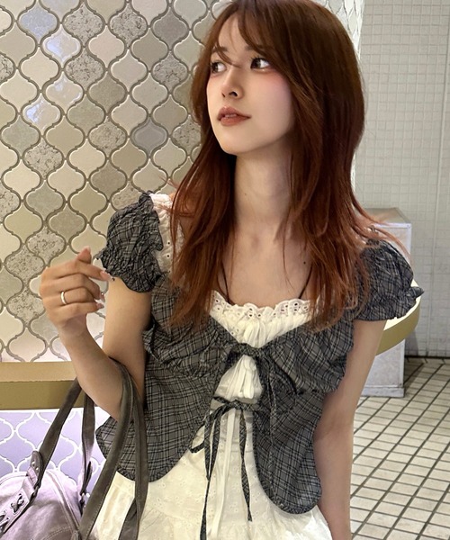 .KOM(ドットコム)の「A'GEM/9 × .kom 『.KOM/ドットケーオーエム』 チェックブラウス(シャツ/ブラウス・レディース・グレー/チャコールグレー・FREE)」の12枚目の写真