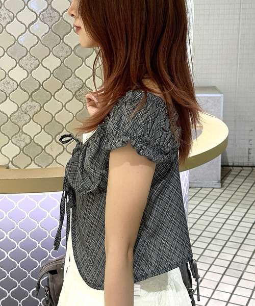 .KOM(ドットコム)の「A'GEM/9 × .kom 『.KOM/ドットケーオーエム』 チェックブラウス(シャツ/ブラウス・レディース・グレー/チャコールグレー・FREE)」の5枚目の写真