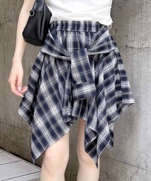 腰巻シャツ風チェック柄スカパン