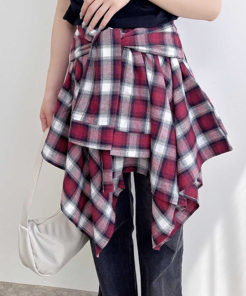INGNI（イング）の「腰巻シャツ風チェック柄スカパン（スカート・レディース・ネイビー系2/レッド系その他5/ブラック系/ブラック系その他3/ネイビー系1/ローズ系8・FREE）」の6枚目の写真