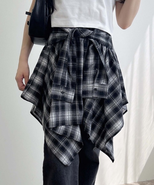 INGNI（イング）の「腰巻シャツ風チェック柄スカパン（スカート・レディース・ネイビー系2/レッド系その他5/ブラック系/ブラック系その他3/ネイビー系1/ローズ系8・FREE）」の2枚目の写真