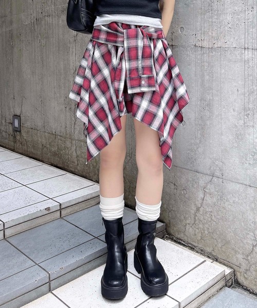 INGNI（イング）の「腰巻シャツ風チェック柄スカパン（スカート・レディース・ネイビー系2/レッド系その他5/ブラック系/ブラック系その他3/ネイビー系1/ローズ系8・FREE）」の9枚目の写真