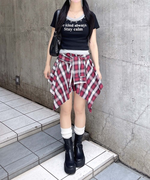 INGNI（イング）の「腰巻シャツ風チェック柄スカパン（スカート・レディース・ネイビー系2/レッド系その他5/ブラック系/ブラック系その他3/ネイビー系1/ローズ系8・FREE）」の12枚目の写真